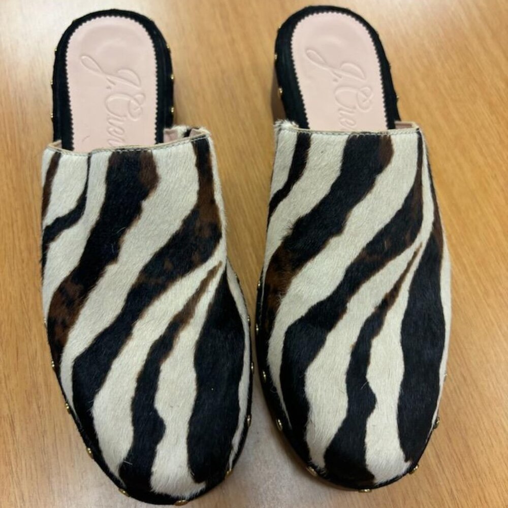 J. Crew Zebra Print Mules in Black and Brown